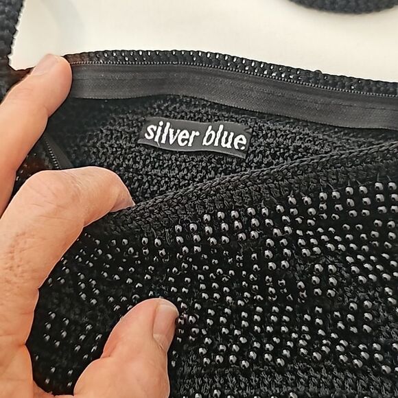 Silver blue Black Beaded Purse - Picture 2 of 7